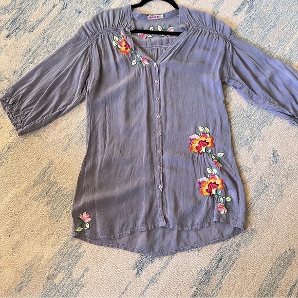 JOHNNY WAS BUTTON DOWN DRESS TUNIC TOP BLUE GRAY SIZE SMALL - Picture 2 of 13